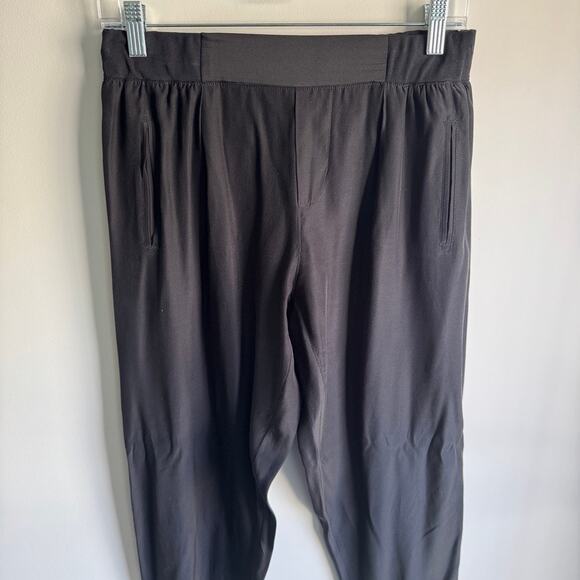 ATM Silk Jogger Pants Sz S Black Elastic Waist High Rise Pockets - Picture 3 of 8